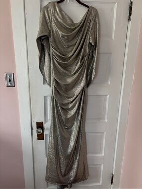 Glam Draped Metallic Evening Gown - Silver